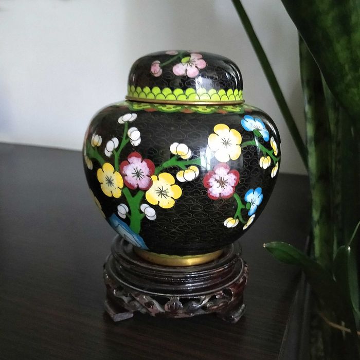 Клуазоне чайная банка антикварная 13см перегородчатая эмаль олд. Китай