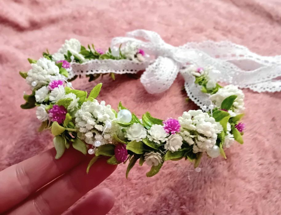 Wianek na głowę komunia ręcznie robiony dla dziewczynki hand made