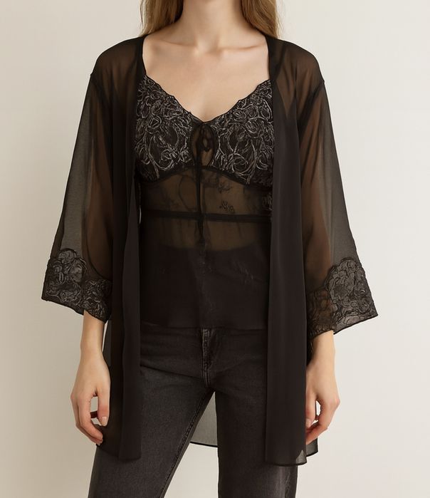 Komplet top + narzutka bieliźniany haftowany vintage lingerie