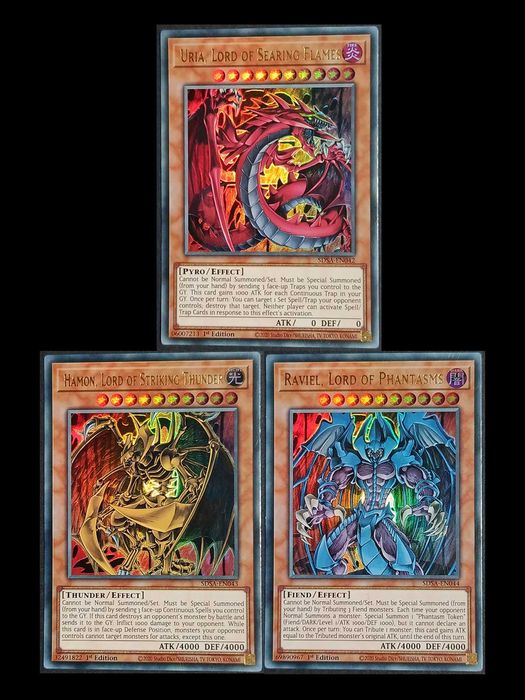 Yu-Gi-Oh! 1.ª Edição 'Sacred Beasts Bundle' (3 Ultra Rares) - TN19-007/008/009 - Uria, Hamon & Raviel - Structure Deck: Sacred Beasts - Cartas de 2020
