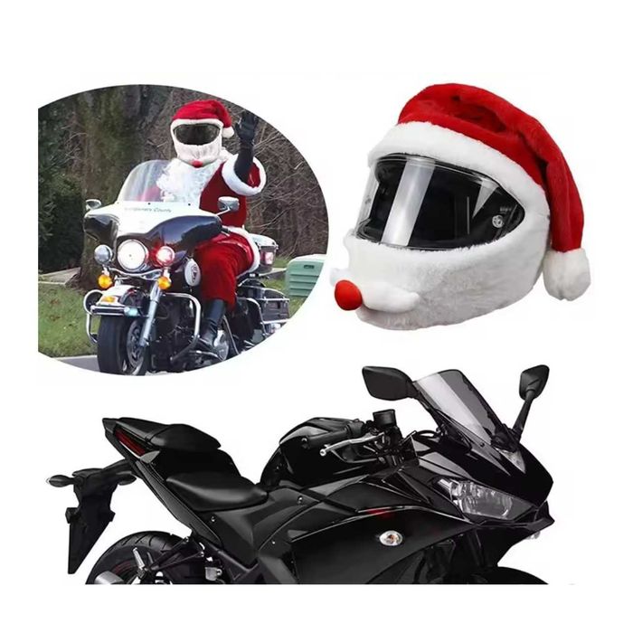 Gorro de Pai Natal com Barba para Capacete de Mota - Tamanho Único