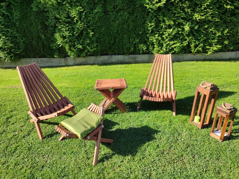 Krzesło drewniane. 2 WERSJE Leżak ogrodowy. Ogród. Zestaw. Sauna