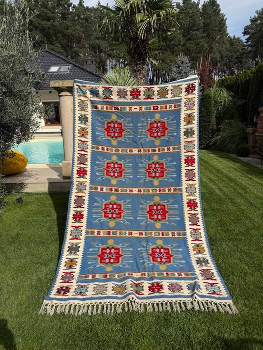 Kilim Wełniany Ręcznie Tkany lub Dywan Narzuta ART DECO 285x150 UNIKAT