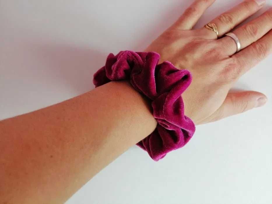 Scrunchie gumki welurowe kolory nowe Bordowy