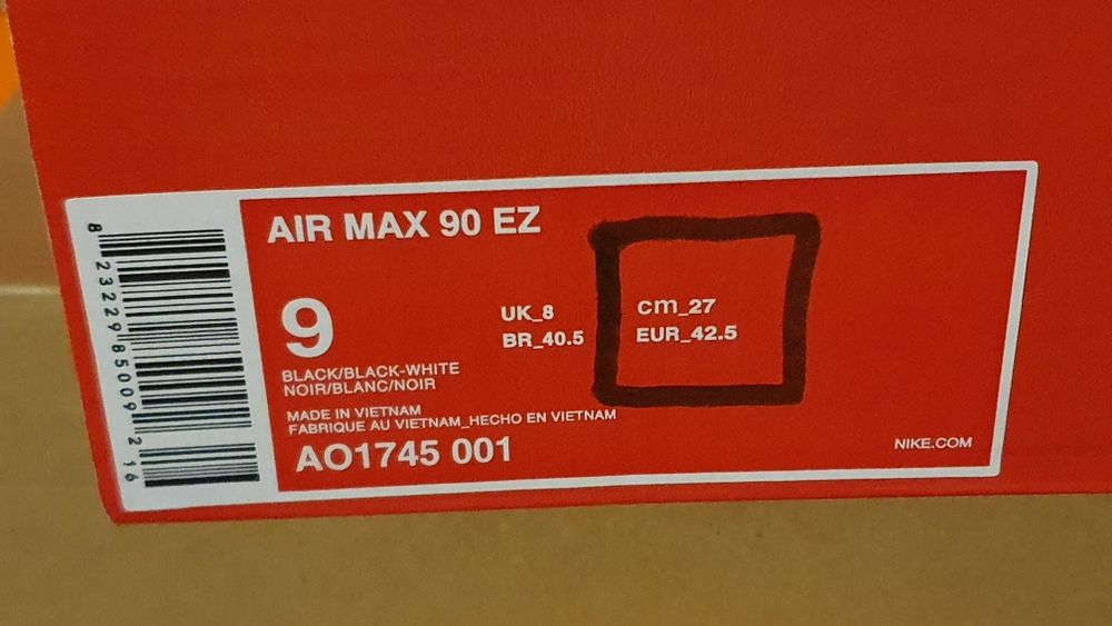 Sneakersy nowe czarne sportowe Nike Air Max 90 Ez Rozmiar 42.5