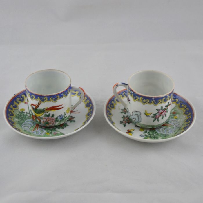 Par de chávenas de café e pires, Porcelana da China com Faisões