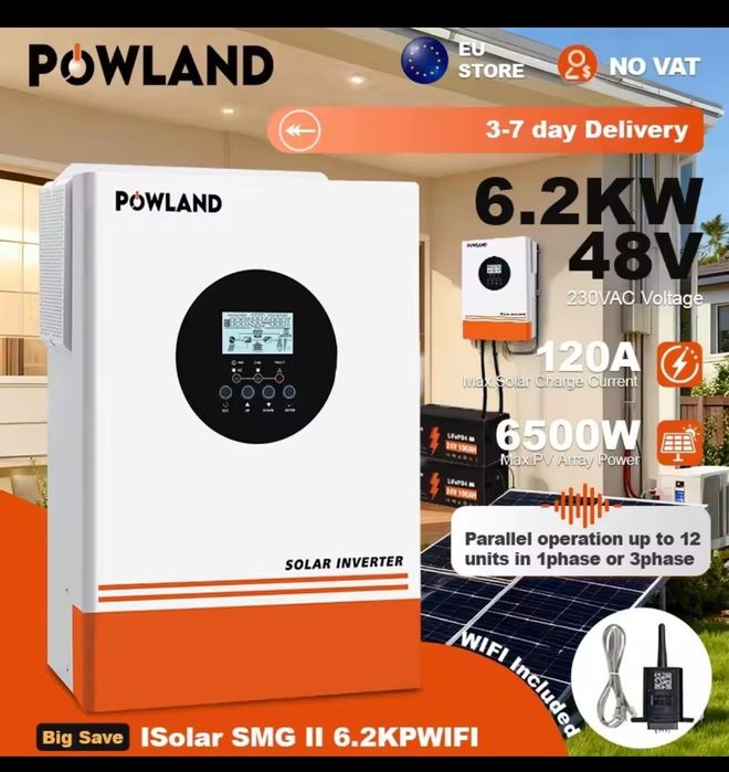 2 sztuki Inwerter hybrydowy POWLAND 6,2 kW – off-grid
