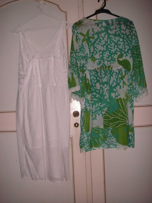 Vestido de Verão Branco e Verde e Branco Algodão ( Índia )