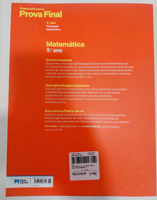 Livro de Preparação Exame Matemática 9.º Ano (2026) – Impecável