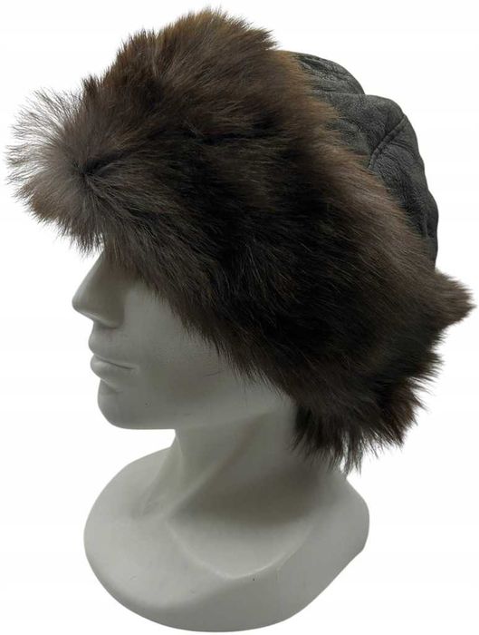 Czapka Zimowa Damska Skóra Naturalna Kożuchowa Ciepła Naturalna Wełna