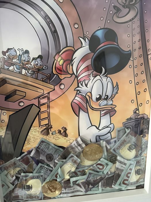 Obraz na prezent/ bajka/ 30x40 scroodge mcduck/ dollars/3d
