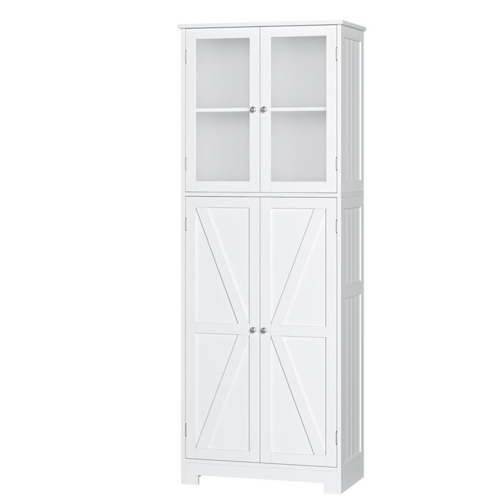 Wysoka szafka łazienkowa – 170 cm, 4 drzwi, biała