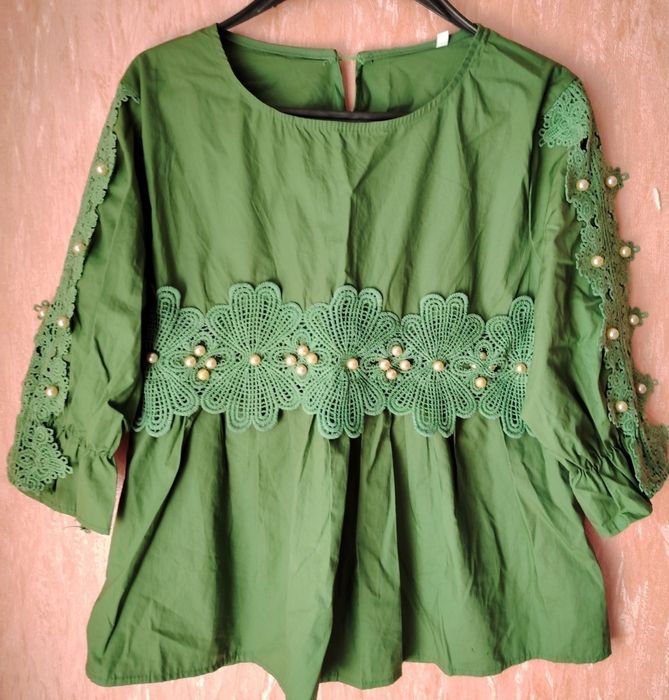 Блуза рубашка туника хлопок с кружевом и жемчугом 46-48р