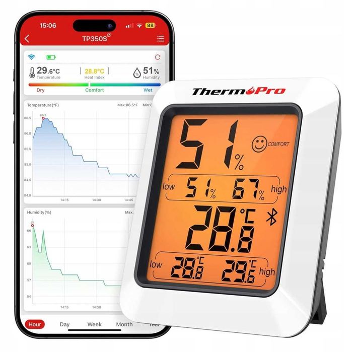 ThermoPro TP350 80m Termometr Pokojowy z higrometrem