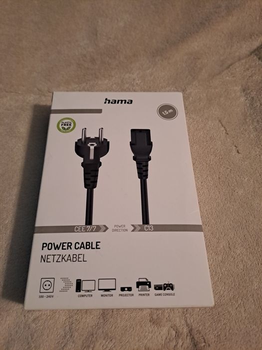 Nowy kabel zasilający HAMA C13 | 1.5m | CEE 7/7 | Oryginalny | Nie uży