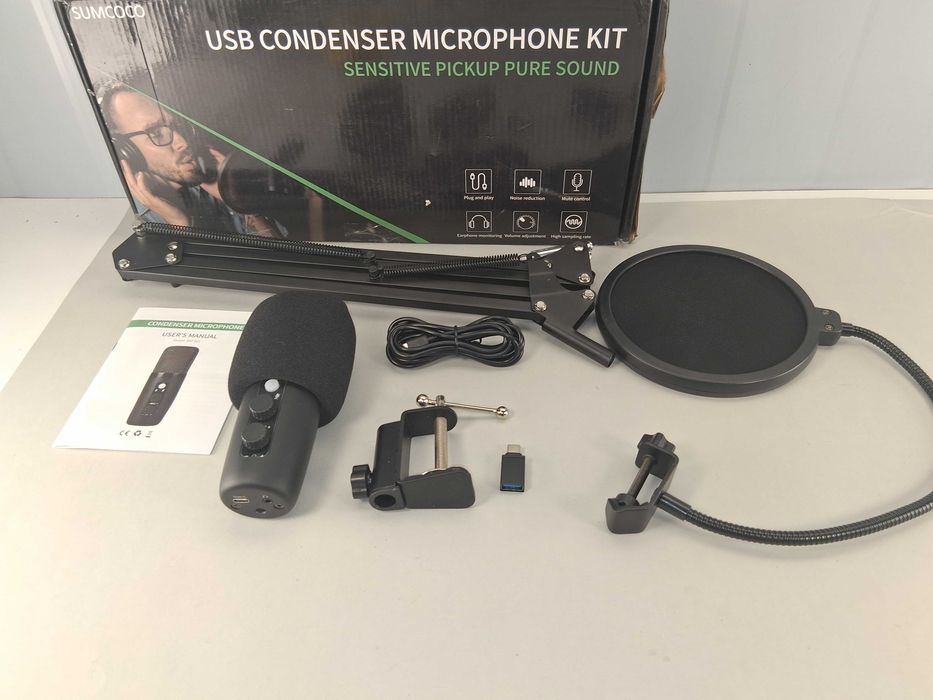 J159 Sumcoco Zestaw Mikrofon USB Pojemnościowy Z Ramieniem Pop-Filter