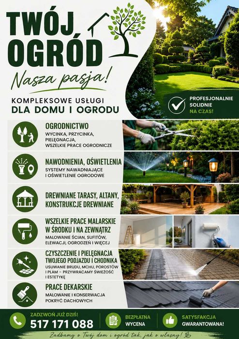 Prace ogrodowe, konserwacyjne i ogólnobudowlane