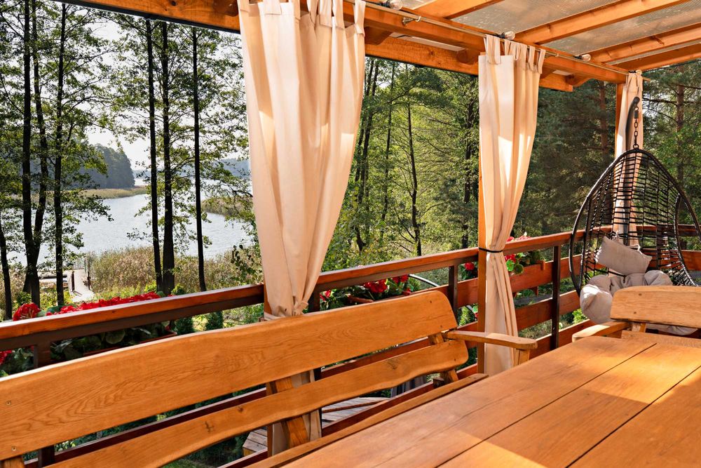 mazury, jezioro, sauna, balia, widok, łódka, pomost, dom