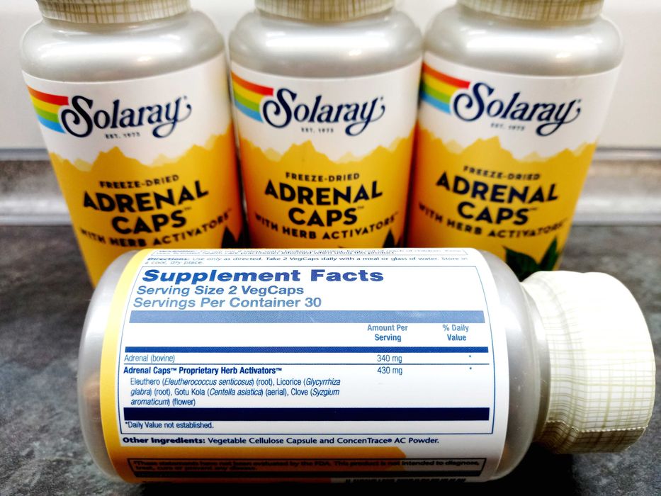 Solaray, Adrenal Caps (60 капс.), концентрат надпочечников, от стресса