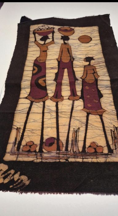 Conjunto de 3 Painéis Têxteis Africanos – Pintados à Mão (Eswatini)
