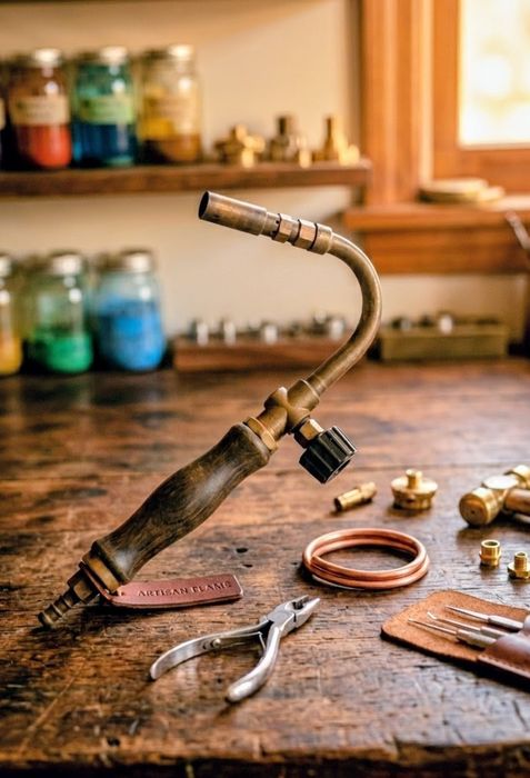 Maçarico Profissional a Gás (GLP/Acetileno) em Latão e Madeira