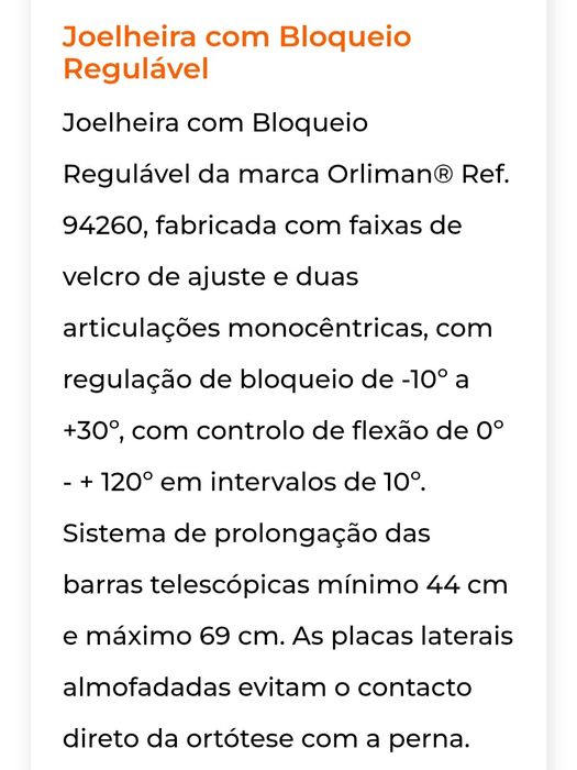 Ortotese Joelho Orliman com bloqueio Regulável