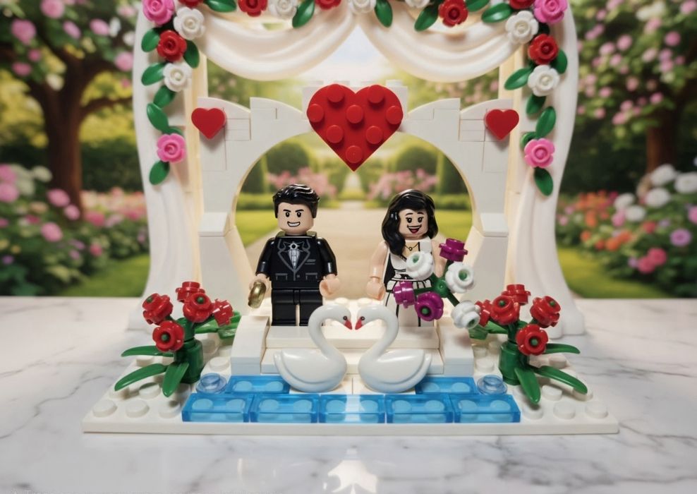 Prezent na ślub klocki para młoda na ślubnym kobiercu kompatybilne z Lego para młoda prezent ślubny