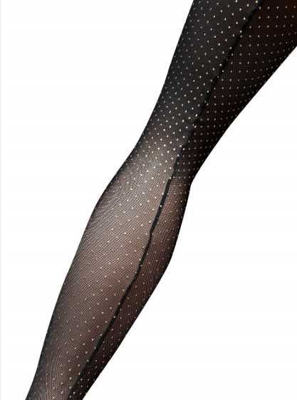 Rajstopy Calzedonia Shiny Legs czarne S złote kropeczki szew z tyłu