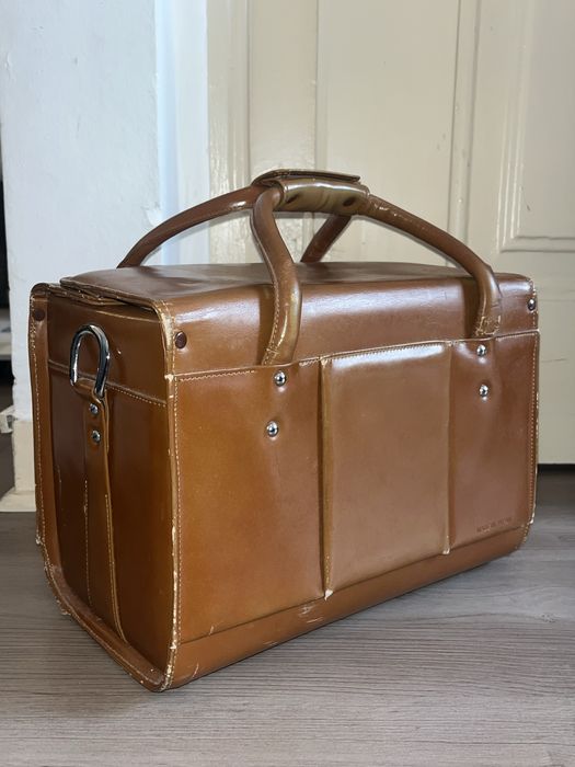 Mala de fotografia Vintage em pele, anos 70 Nikon