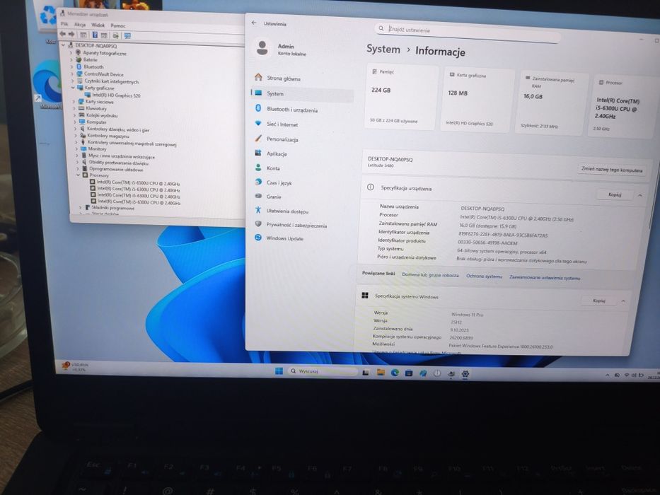 Laptop Dell i5 SSD 16gb ram win 11  podświetlana klawiatura