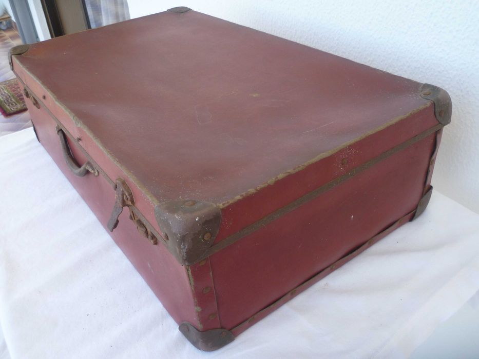 ANTIGA Mala de viagem de cartão e madeira  VINTAGE dos anos 30 - 50
