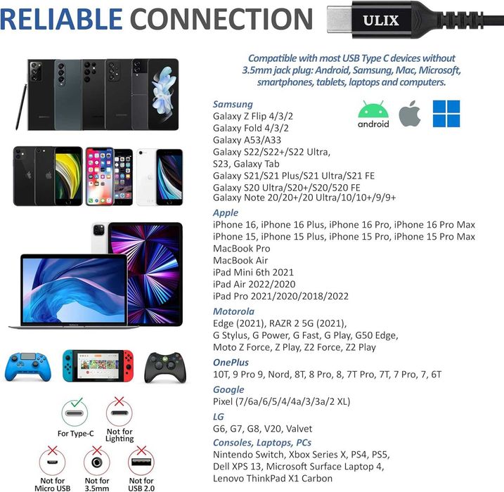 Słuchawki douszne ULIX TECH USB-C magnetyczne słuchawki douszne