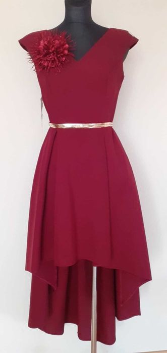 Elegancka sukienka asymetryczna bordow 40/42'now z metka