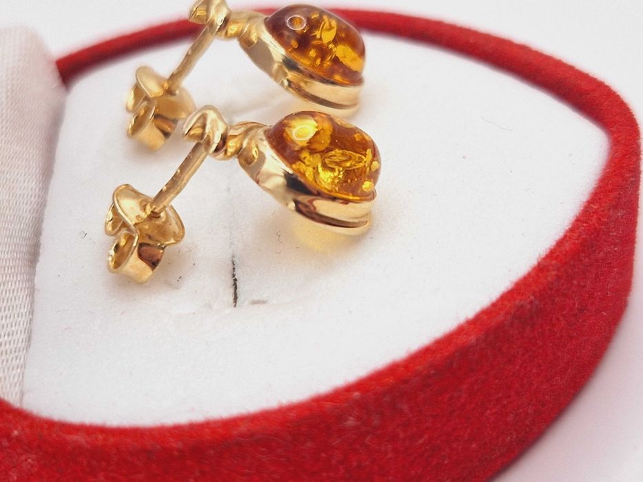 Nowe złote kolczyki. 585 (14K). BURSZTYN