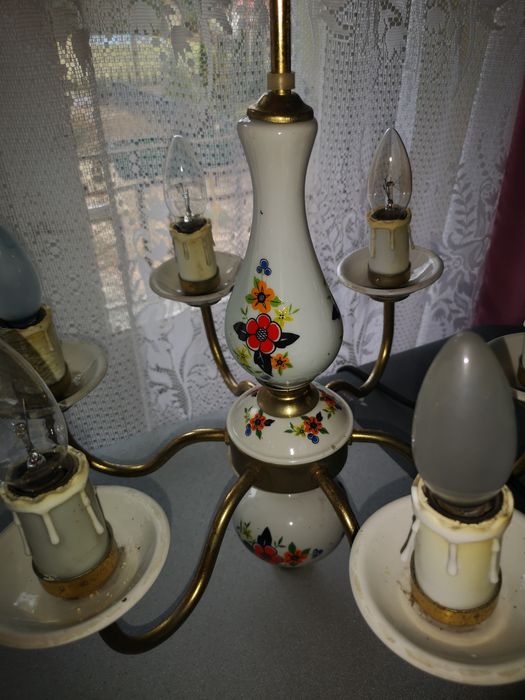 Żyrandol vintage, ceramiczny, ręcznie malowany, PRL