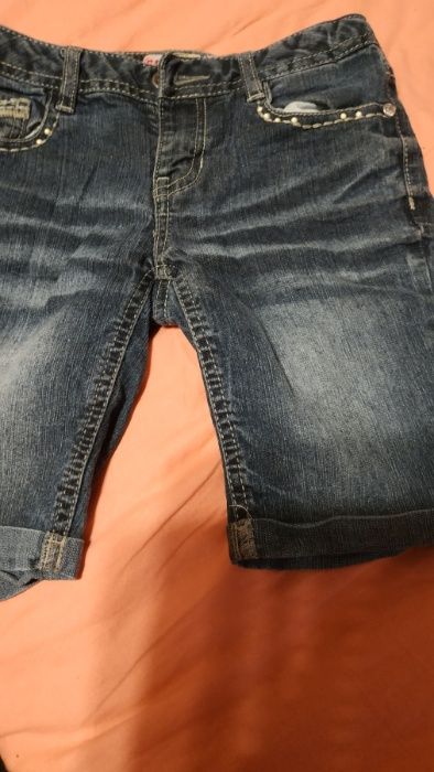 Джинсовые удлиненные шорты, для девочки на 7 лет, б/у