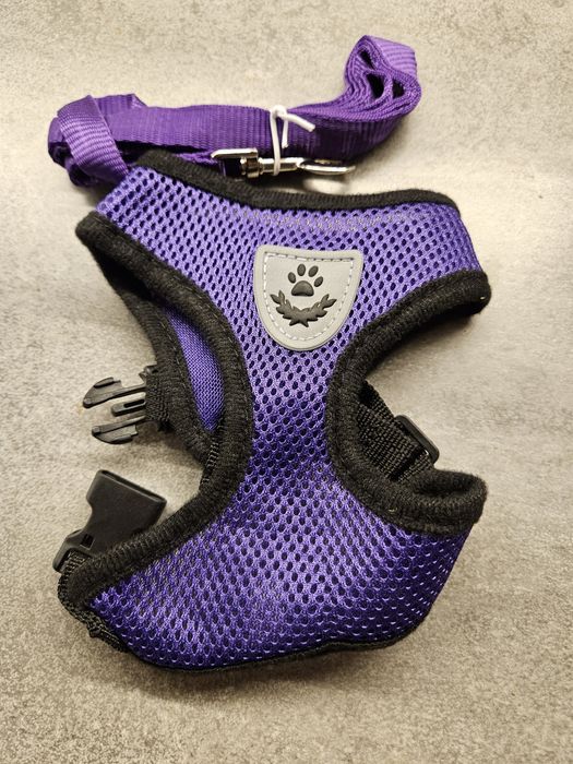 Regulowane Oddychające szelki dla małego psa kota S fioletowe smycz