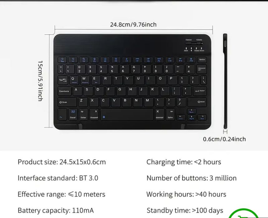 Teclado bluetooth bateria carregamento USB-C