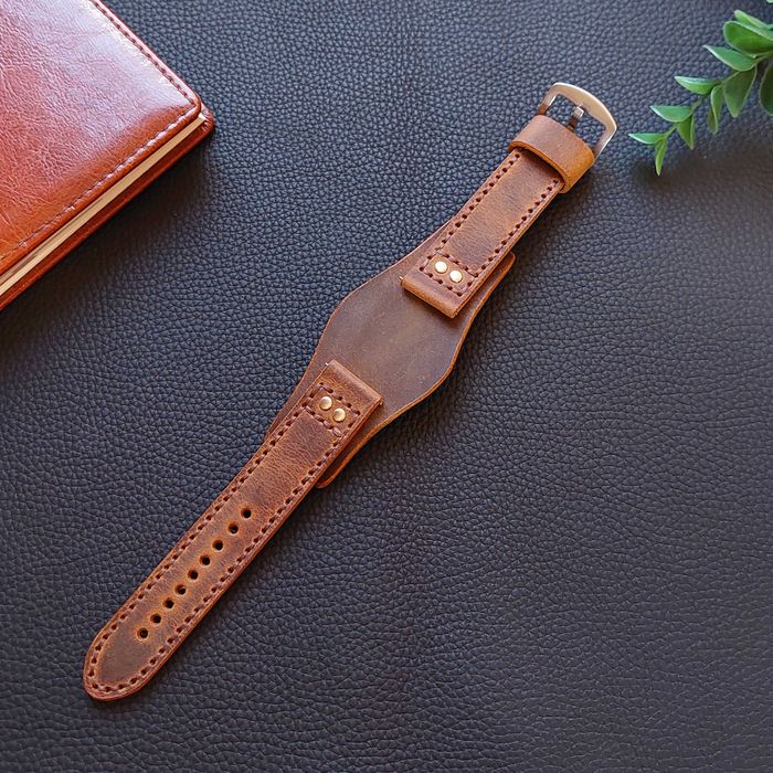 Коричневый Напульсник NIKAZ кожаный Ремешок 18-24мм (К031)