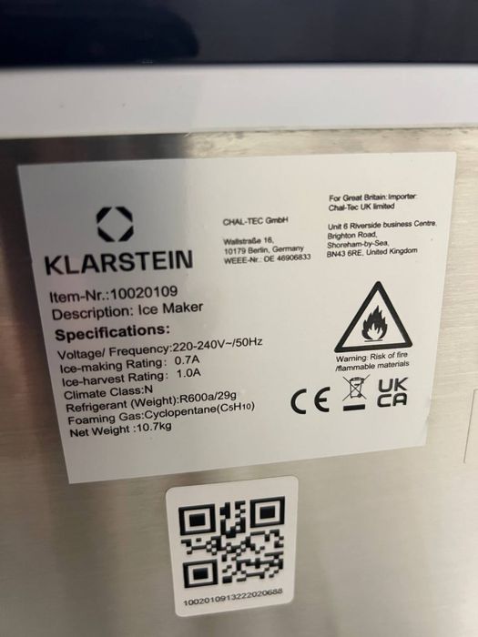 Льодогенератор з Німеччини Klarstein Mr Black-Frost 10020109
