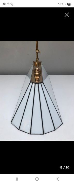 Candeeiro de tecto em latão e vitro (vitral)