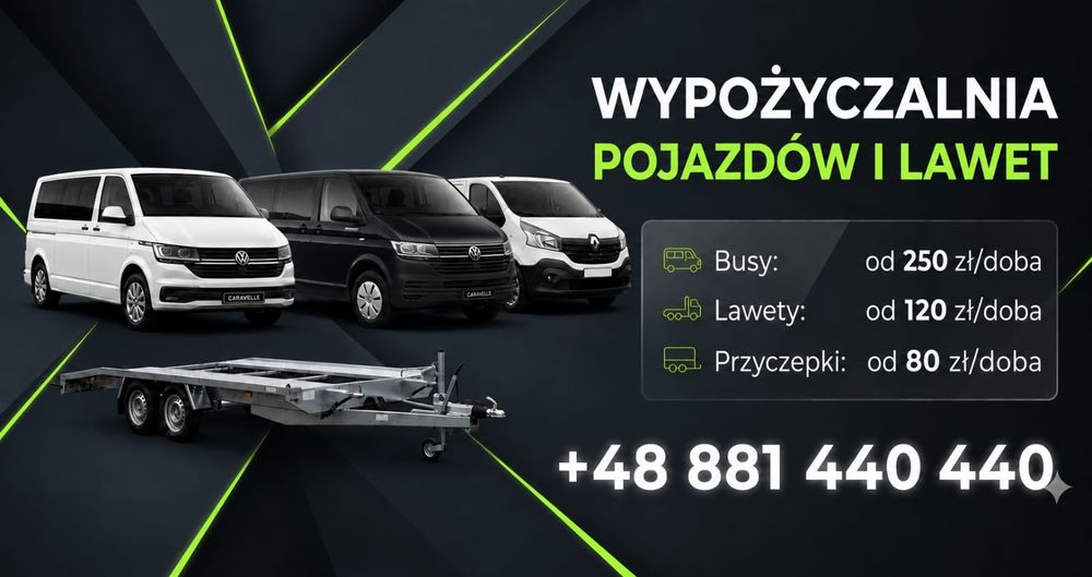 Wynajem busa osobowego , dostaw ,Vw T6 , R Trafic, przyczepki  lawety