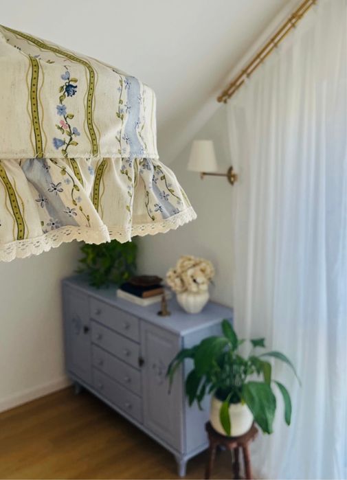 Abażur lampa wiszaca z falbanka retro vintage