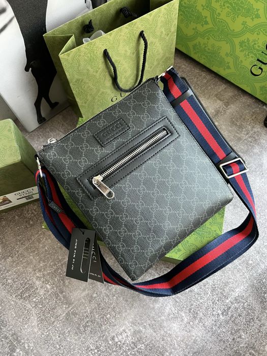 Сумка мессенджер чоловіча Gucci Гуччи гучі GG мужская чорна шкіряна LV