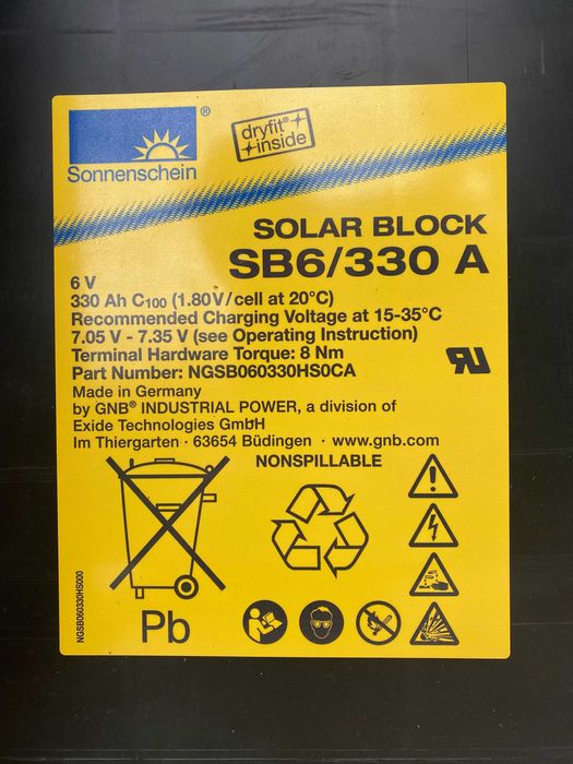 Conjunto de 4 Baterias 6V DC, 330A, Gel, Sonnenschein SB6