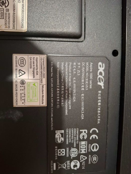 Acer Aspire 1690 Model:ZL3 Cinzento