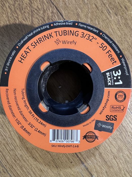Tubo Retrátil (Heat Shrink) Wirefy 3/32" - 50 Pés (15m) - 3:1 Preto