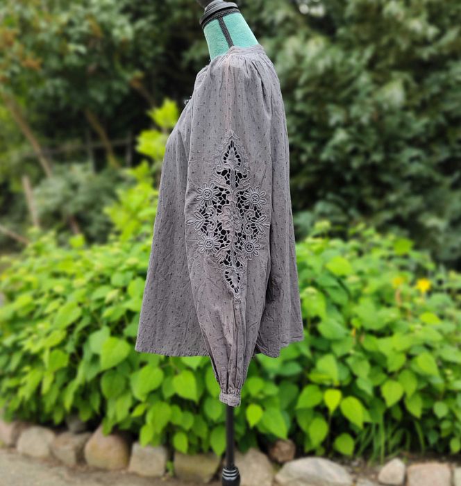 Bluzka boho H&M 44 XXL czarna bawełna bohemian folk hippie haft