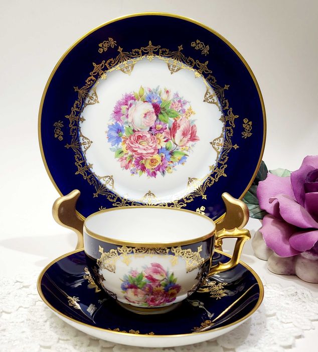 Антик Rosenthal чайное трио 1930-е, глубокий кобальт,золото, Rosalinde