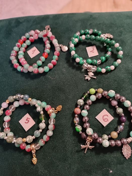 Bransoletki z kamieni naturalnych z dodatkami komplety, zielony, 8 mm